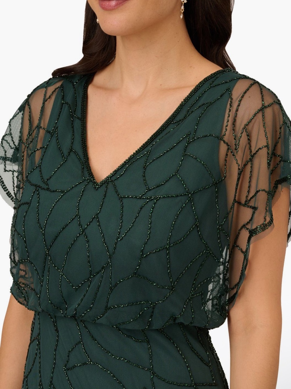 Adrianna Papell Dark Green Beaded Flutter Sleeve Gown NWT SZ 14 Formal MOB GALA - Picture 6 of 13